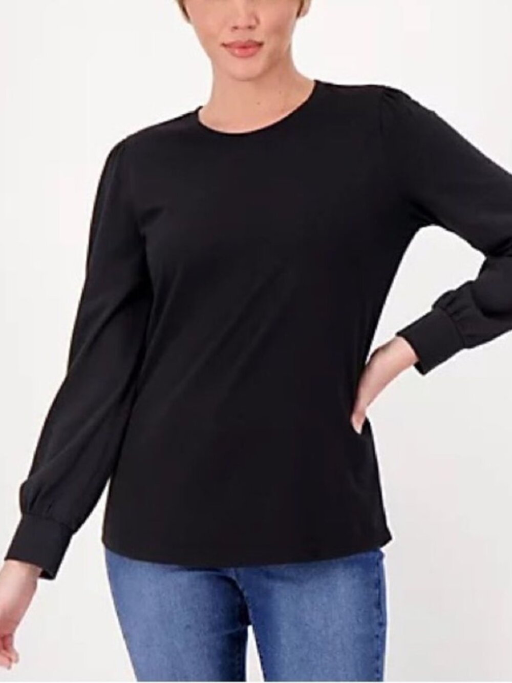Denim & Co. Jersey Round Neck Full Sleeve Curved Hem Top
